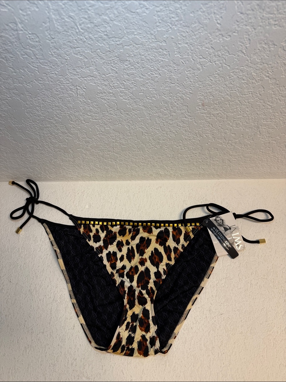 NWT Victoria's  Secret Black and Gold String Bikini Bottom LG